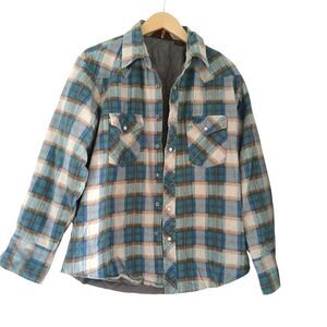 BJ-R Authentic Western Shirt Long Tail Form Fit Plaid Shacket Pockets Quilted